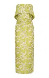 Anna Quan Gretel Strapless Floral Brocade Midi Dress In Green