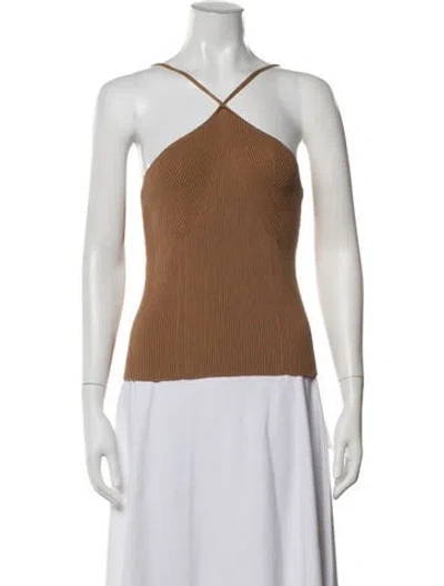 Pre-owned Anna Quan Halterneck Sleeveless Top In Brown