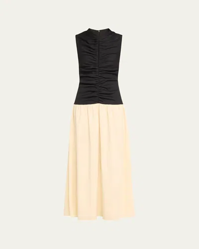 Anna Quan Isla Shirred Drop-waist Midi Dress In Calico