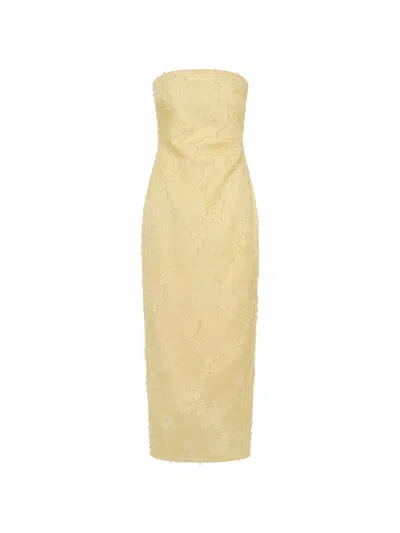 Anna Quan Johanna Strapless Fringed Midi Dress In Yellow