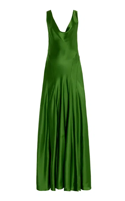 Anna Quan Keira Draped Satin Maxi Dress In Green