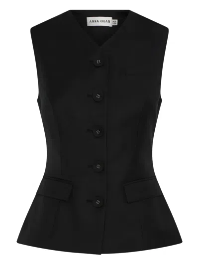 Anna Quan Kendall Button V-neck Top In Black