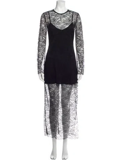 Pre-owned Anna Quan Lace Pattern Long Dress In Black