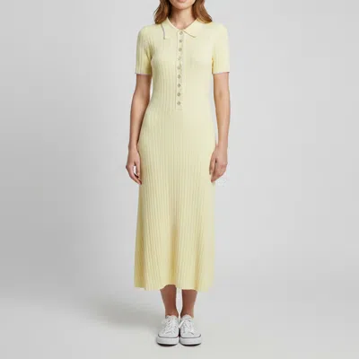 Pre-owned Anna Quan Light Yellow Rib Knit Polo Penelope Dress M