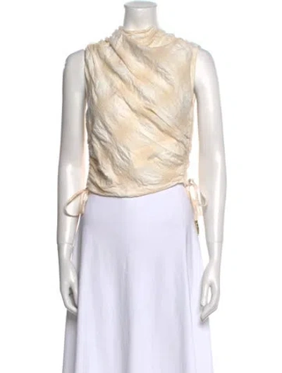 Pre-owned Anna Quan Linen Cowl Neck Crop Top In Neutral