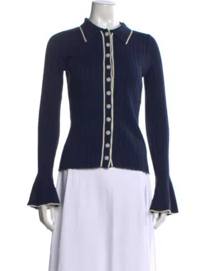 Pre-owned Anna Quan Long Sleeve Button-up Top In Blue