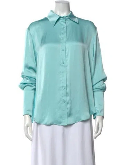 Pre-owned Anna Quan Long Sleeve Button-up Top In Blue/green
