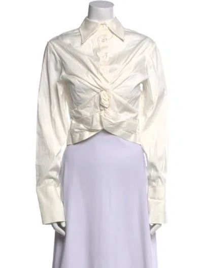 Pre-owned Anna Quan Long Sleeve Crop Top In White