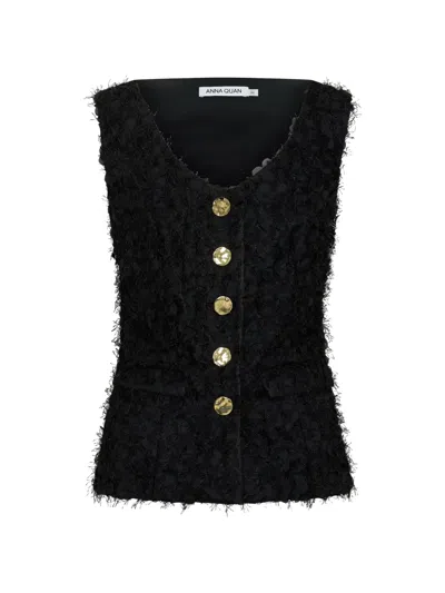 Anna Quan Magda Textured Button-up Top In Black