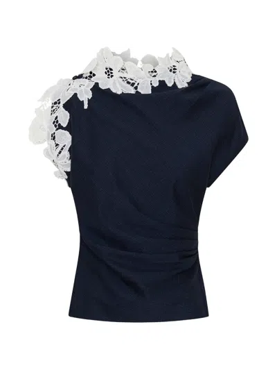 Anna Quan Meier Lace-trimmed Top In Blue