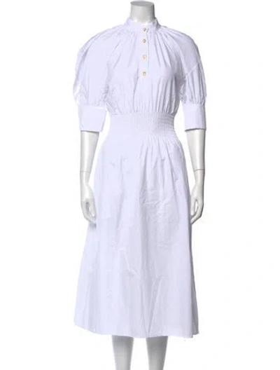 Pre-owned Anna Quan Mock Neck Midi Length Dress In White