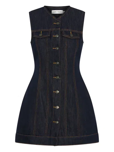 Anna Quan Nina Buttoned Mini Dress In Blue