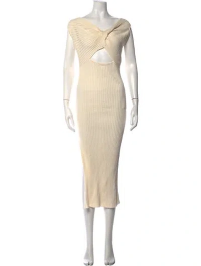 Pre-owned Anna Quan Off-the-shoulder Midi Length Dress In Neutrals