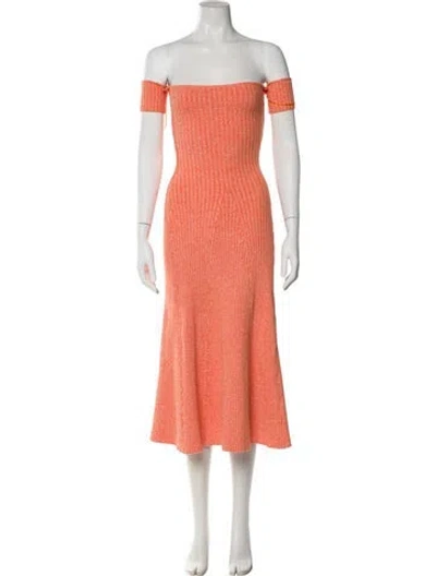 Pre-owned Anna Quan Off-the-shoulder Midi Length Dress In Orange