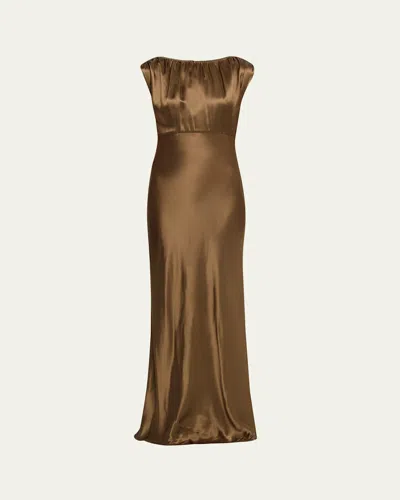 Anna Quan Ophelia Satin Column Dress In Green