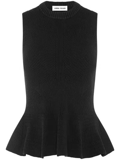 Anna Quan Peplum Hemline Ribbed Top In Black