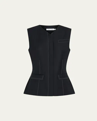 Anna Quan Phillipa Sleeveless Fitted Top In Black Topstitch