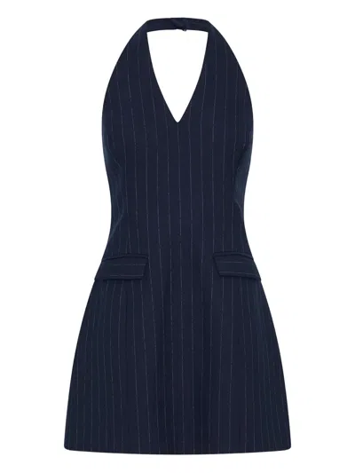 Anna Quan Pia Pinstriped Halterneck Dress In Blue