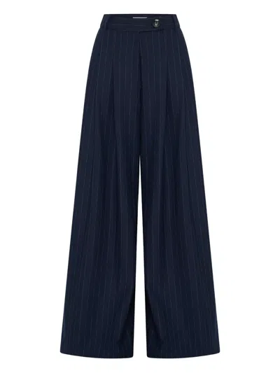 Anna Quan Pinstripe Pleat-detailed Trousers In Blue