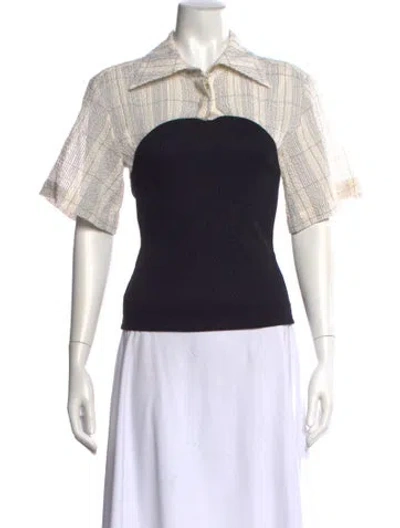 Pre-owned Anna Quan Plaid Print Short Sleeve Top In Black