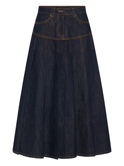 Anna Quan Pleated Denim Skirt In Blue