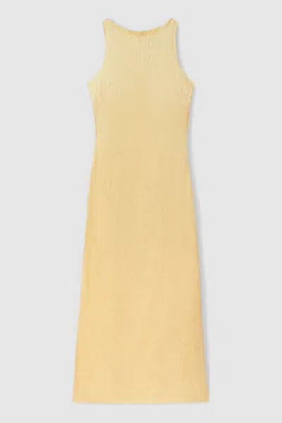 Anna Quan Plisse Raw Hem Maxi Dress In Buttercup