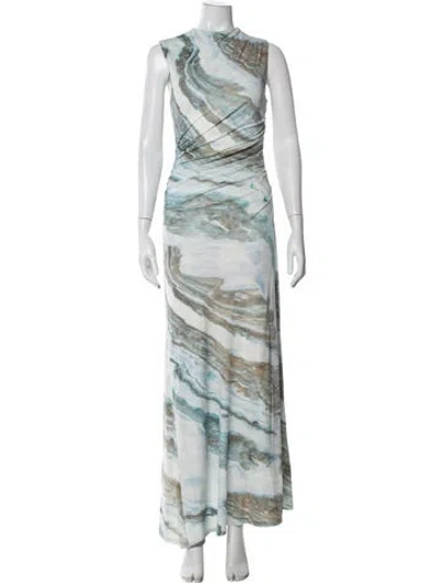 Pre-owned Anna Quan Printed Long Dress In Blue