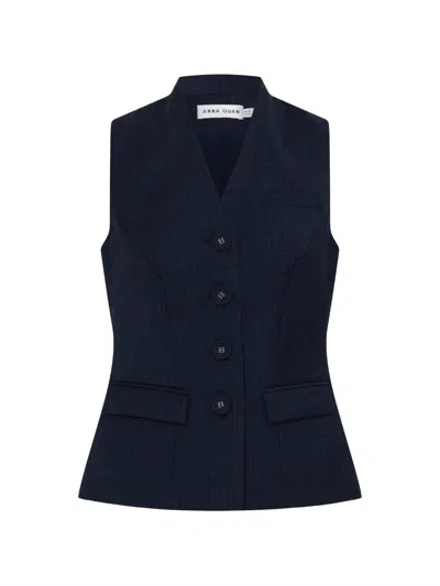 Anna Quan Reid Button-up Tailored Top In Blue