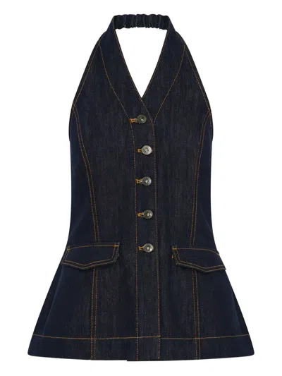 Anna Quan Rhea Buttoned Top In Blue