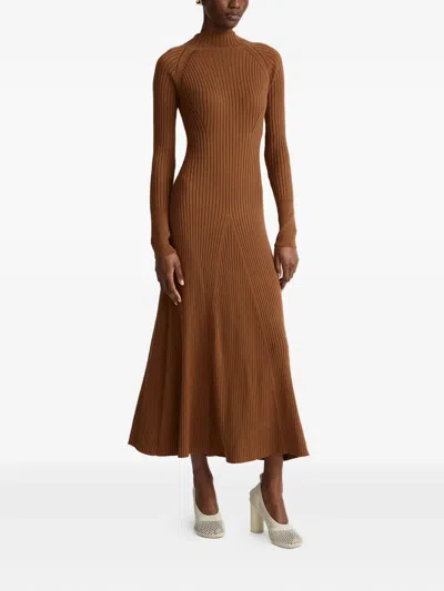 Anna Quan Ribbed High-neck Maxi Dress In Brown