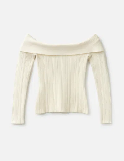 Anna Quan Rib-knit Off Shoulder Top In White