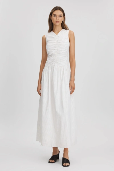 Anna Quan Ruche Maxi Dress In White Stripe