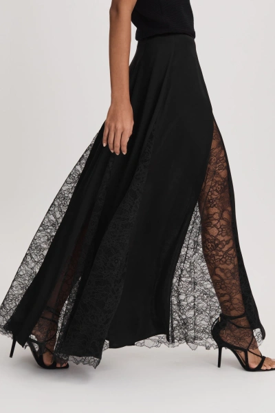 Anna Quan Satin Lace Maxi Skirt In Black