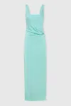 Anna Quan Satin Side Split Maxi Dress In Teal