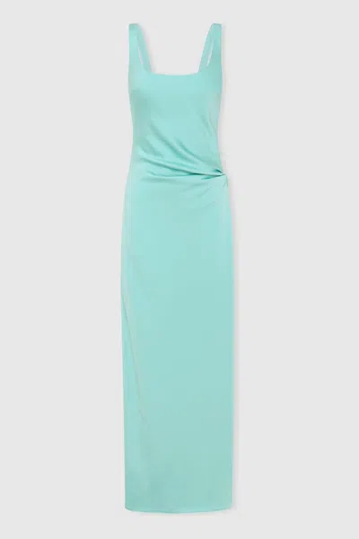 Anna Quan Satin Side Split Maxi Dress In Teal