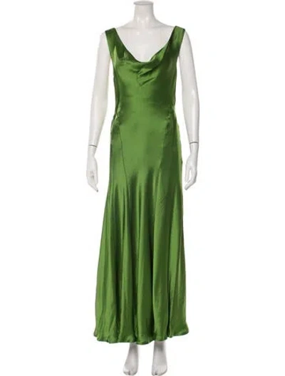 Pre-owned Anna Quan Silk Long Dress In Green