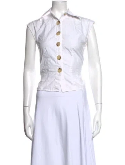 Pre-owned Anna Quan Sleeveless Button-up Top In White