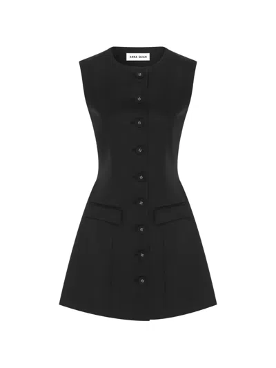 Anna Quan Sofia Button-front Mini Dress In Black