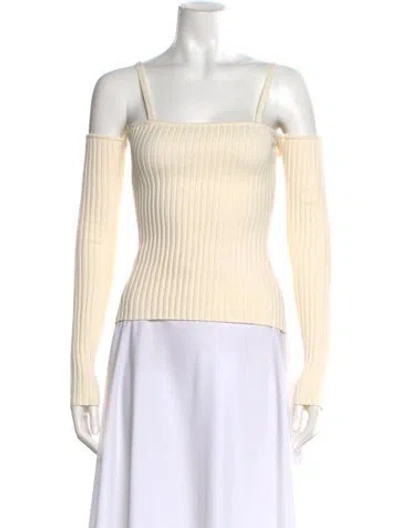 Pre-owned Anna Quan Square Neckline Long Sleeve Crop Top In Neutral