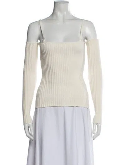Pre-owned Anna Quan Square Neckline Long Sleeve Top In Neutrals
