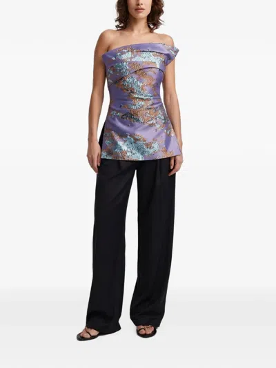 Anna Quan Strapless Jacquard Blouse In Purple