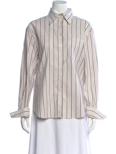 Pre-owned Anna Quan Striped Long Sleeve Button-up Top In Neutral
