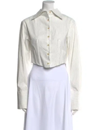 Pre-owned Anna Quan Striped Long Sleeve Crop Top In Multi