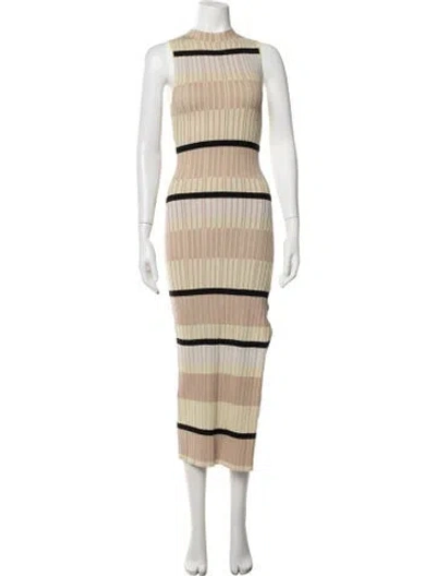 Pre-owned Anna Quan Striped Midi Length Dress W/ Tags In Neutrals