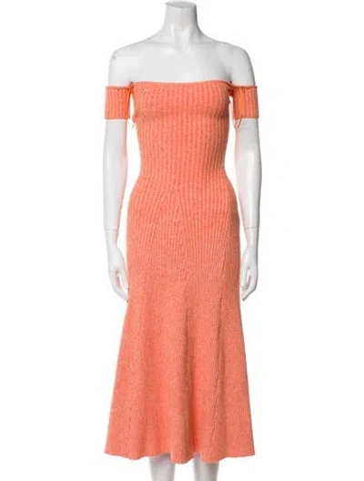 Pre-owned Anna Quan Striped Midi Length Dress W/ Tags In Orange