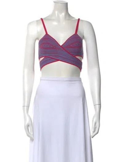 Pre-owned Anna Quan Striped V-neck Crop Top In Blue