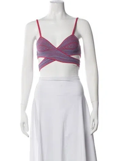 Pre-owned Anna Quan Striped V-neck Crop Top In White