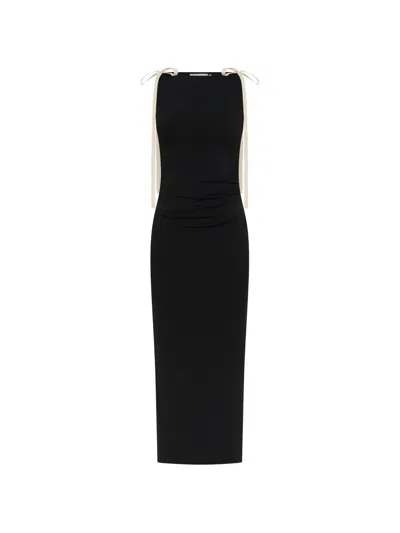 Anna Quan Testino Tie-strap Gathered Midi Dress In Black