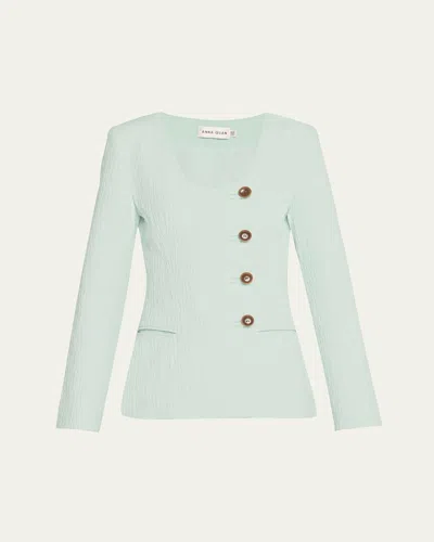 Anna Quan Vera Button-down Crinkled Jacquard Jacket In Pistachio