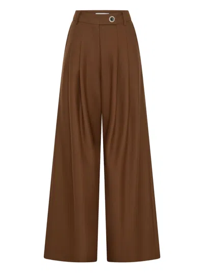Anna Quan Virgin-wool Wide-leg Trousers In Brown